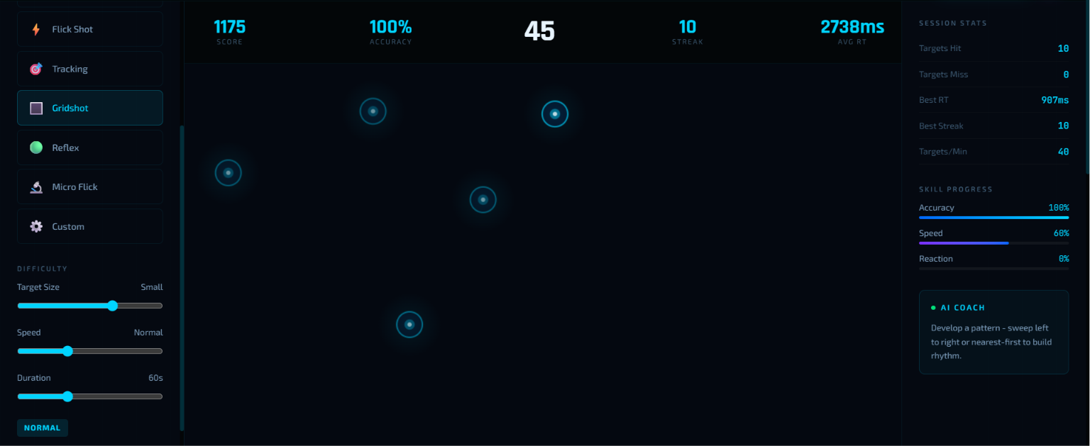 Grid Shot (2D) — captura de gameplay del aim trainer gratis online