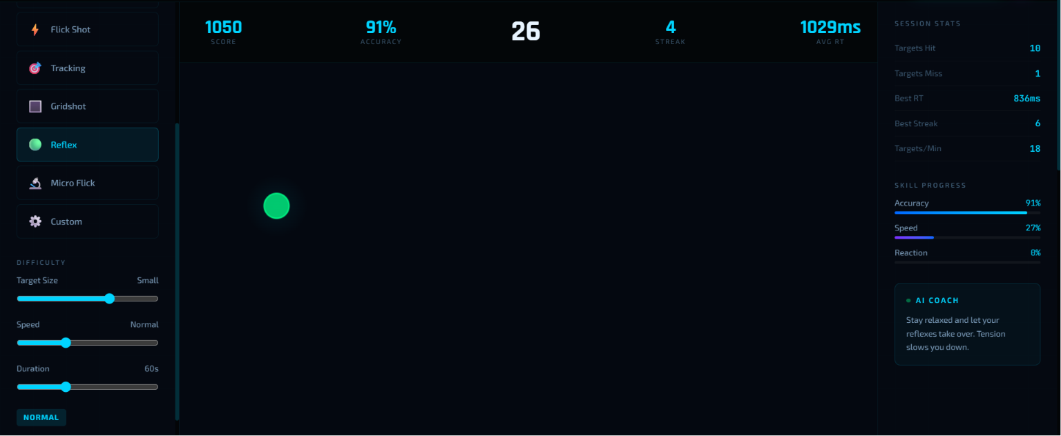 Reaction Time Test (2D) — gameplay screenshot of the free online aim trainer